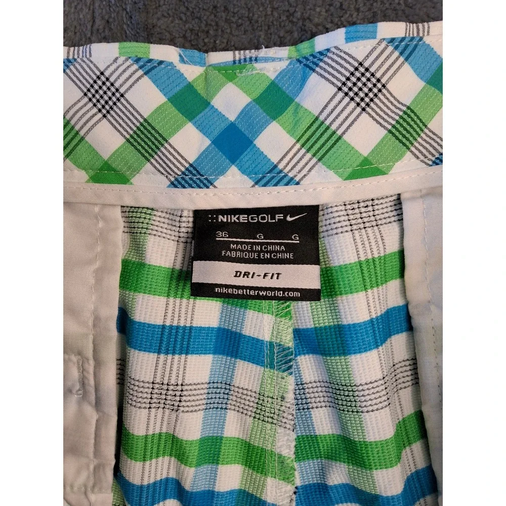 Nike Golf Dri-FIT Plaid Shorts Mens 36 Green Blue White Check‎ Performance Sport